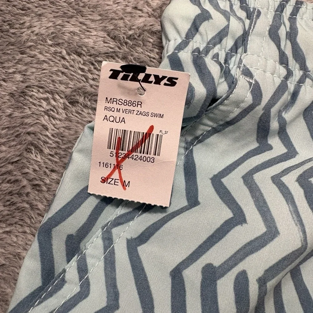 RSQ‎ Swim Trunks Men Medium Aqua Zig Zag Pattern 5